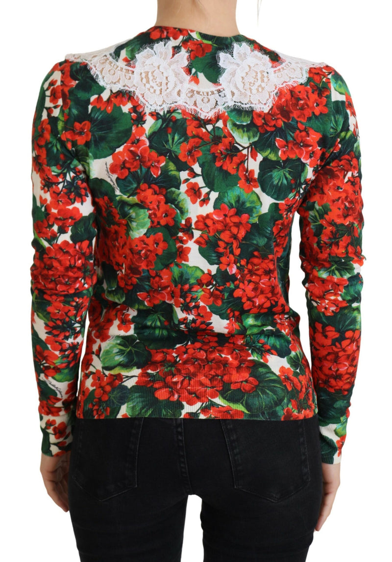 Cardigan de cuello de tripulación floral elegante