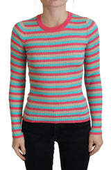 Eleganter Streifen Seiden -Crewneck Pullover