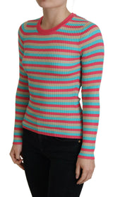 Eleganter Streifen Seiden -Crewneck Pullover