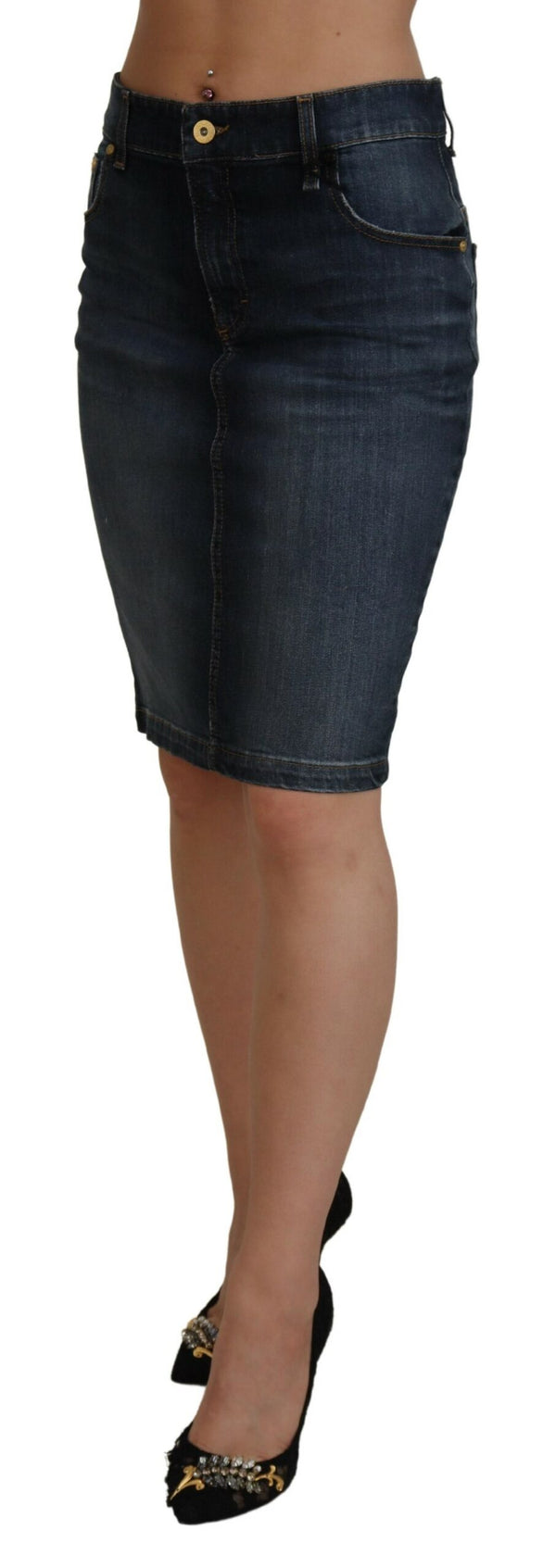 Chic Mid Taille Dark Blue Denim Rock