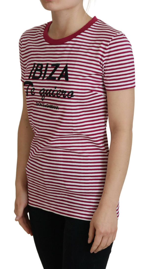 Exklusive gestreifte Ibiza Crew Neck -T -Shirt