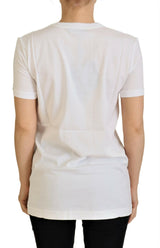 Elegante camiseta de cuello de la tripulación blanca con estampado colorido