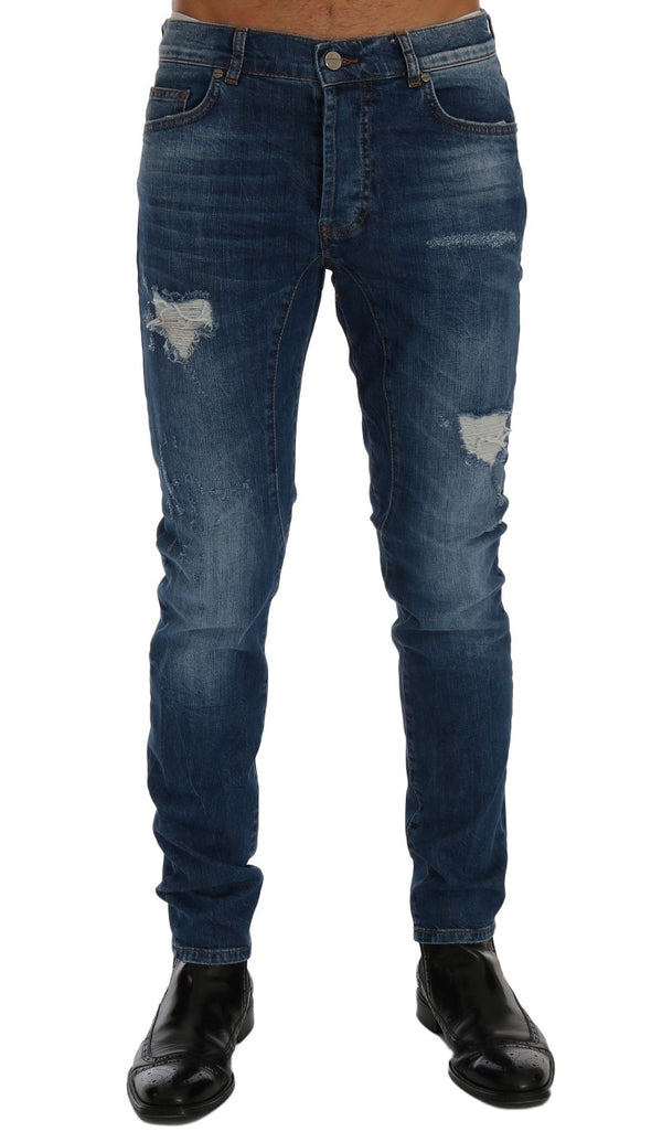 Jeans en détresse bleu slim chic