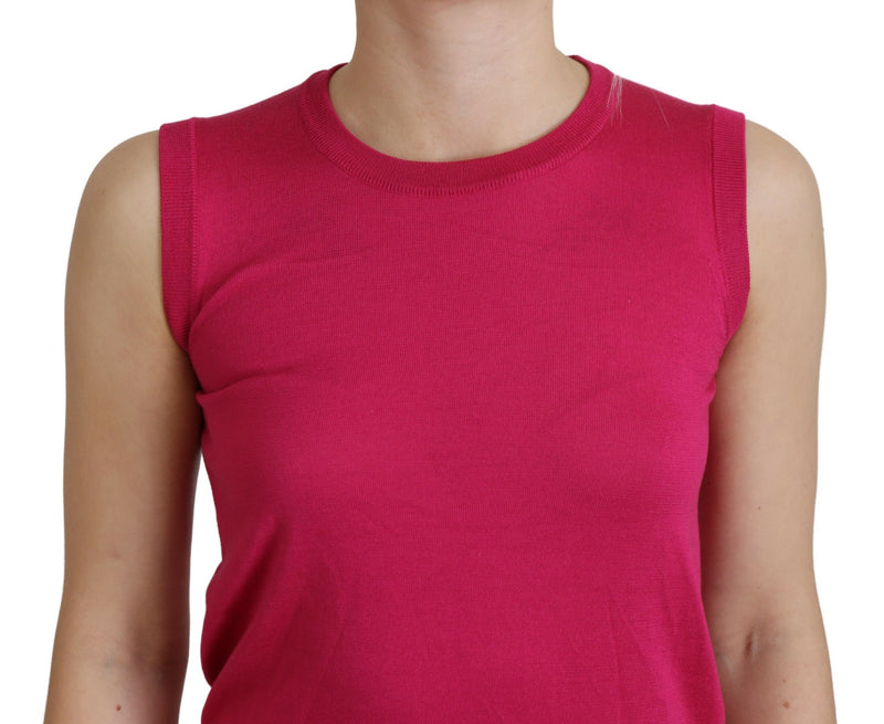 Chaleco de camiseta sin mangas de seda rosa rosa