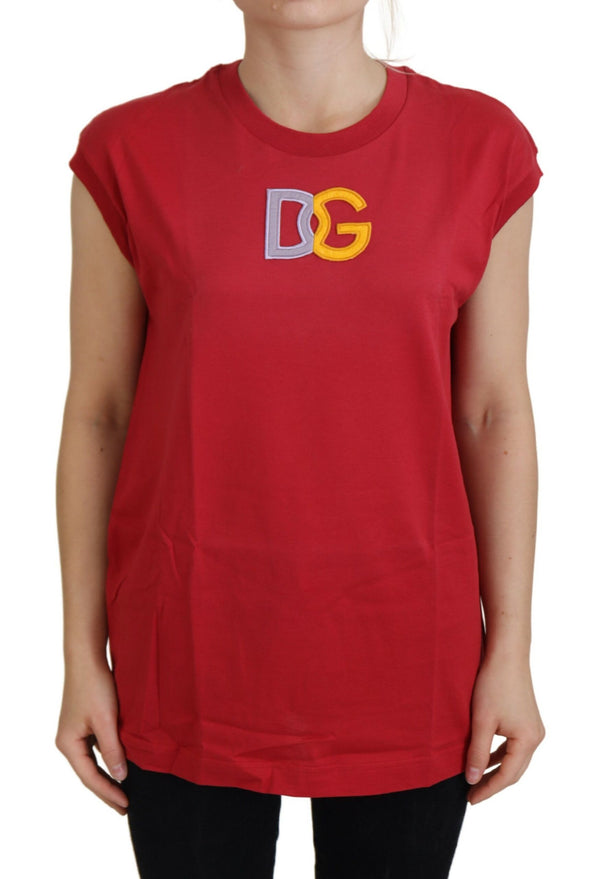 Elegante camiseta sin mangas roja sin mangas de algodón