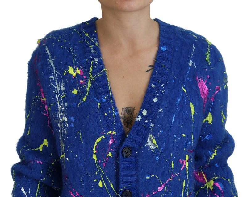 Elegant Multicolor Splash Mohair Cardigan