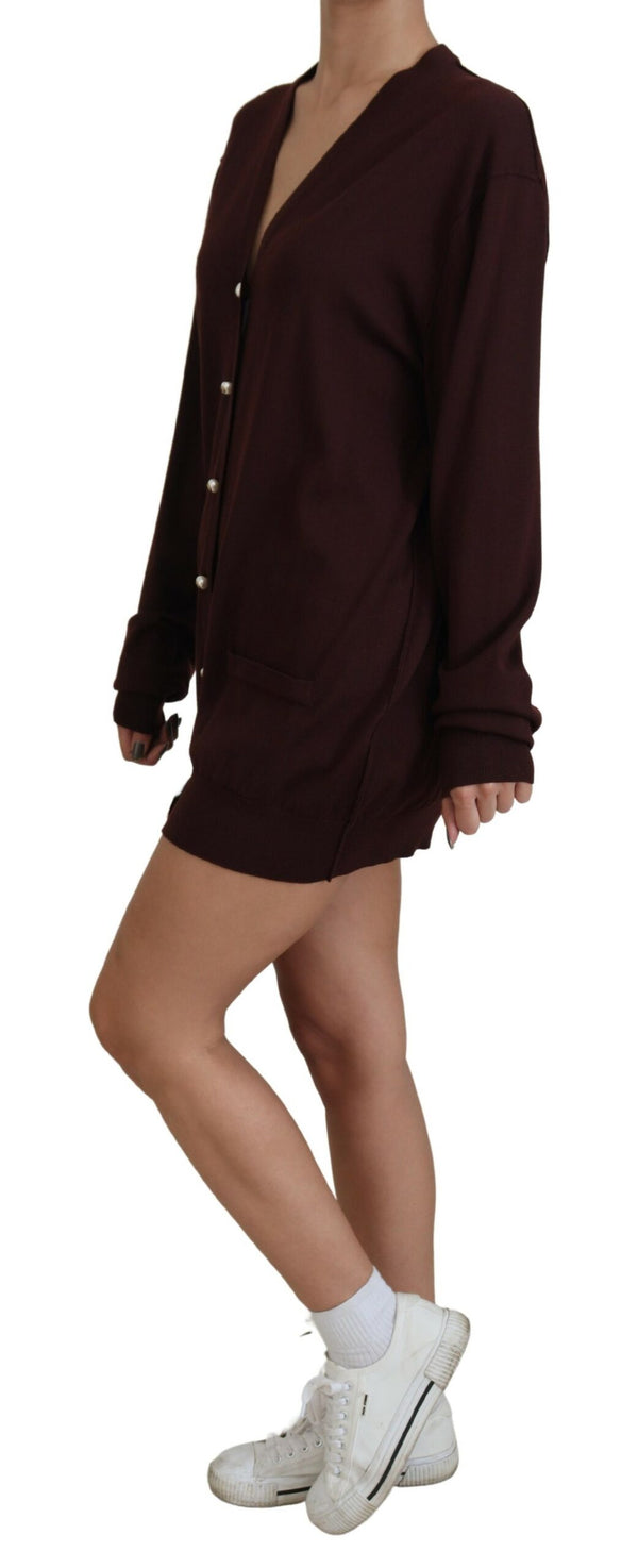 Cardigan di lana dal collo a V chic maroon