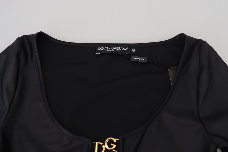 Elegant Black 3/4 Sleeve Top avec des détails d'or