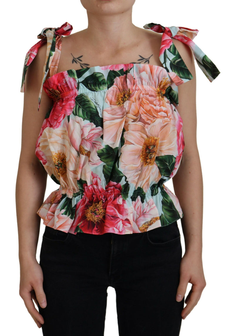 Elegante camiseta sin mangas de estampado floral