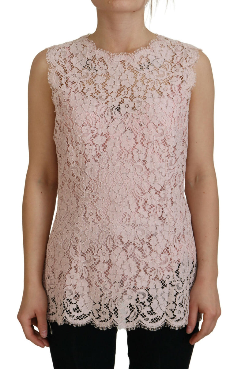 Blusa senza maniche in pizzo elegante in pizzo in rosa