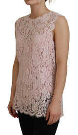 Blusa senza maniche in pizzo elegante in pizzo in rosa