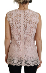 Elegante schiere spitzen ärmellose Bluse in Pink