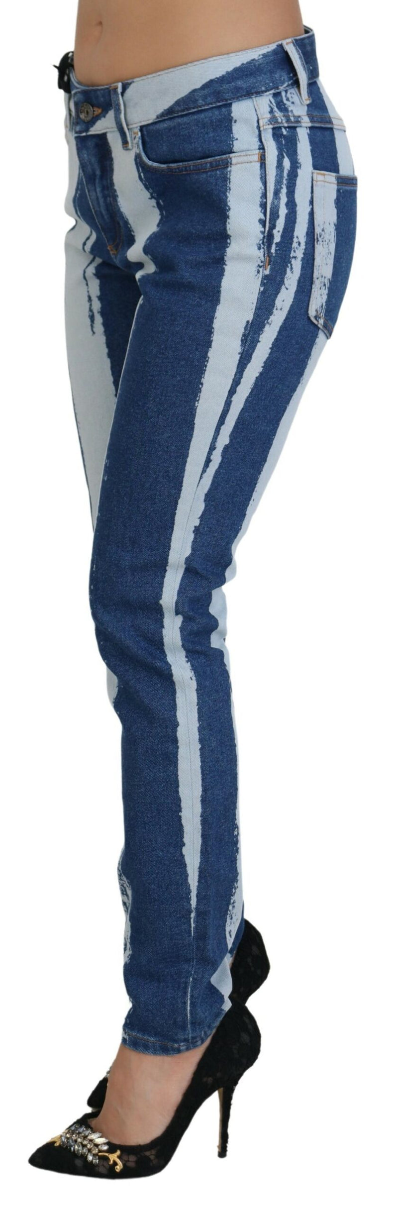 Schlank gestreifte, schlanke italienische Jeans