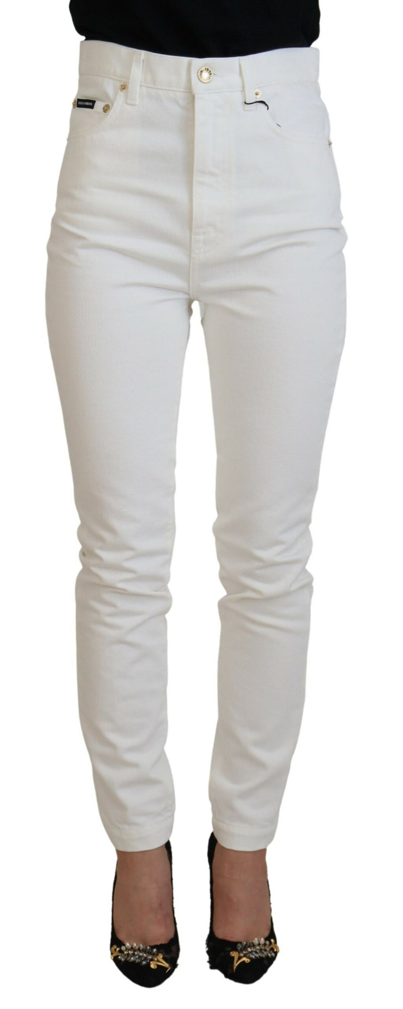 Jeans slim svelte à taille haute en blanc off