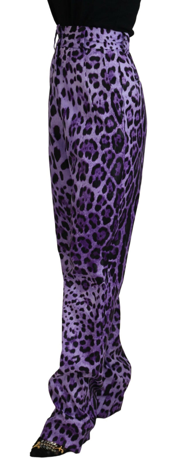 Élégant pantalon violet droit de taille haute