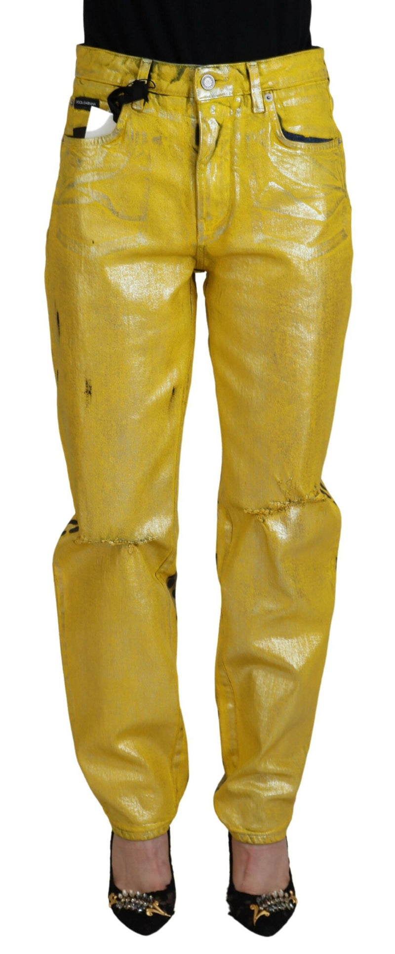 Jeans chic ad alta vita dritta in giallo vibrante