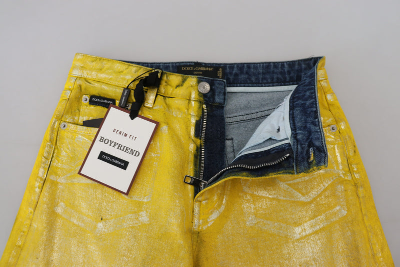 Jeans rectos de cintura alta y elegantes en amarillo vibrante