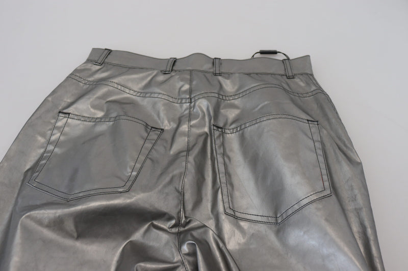 Elegante hohe Taille dünne Hosen in Silber