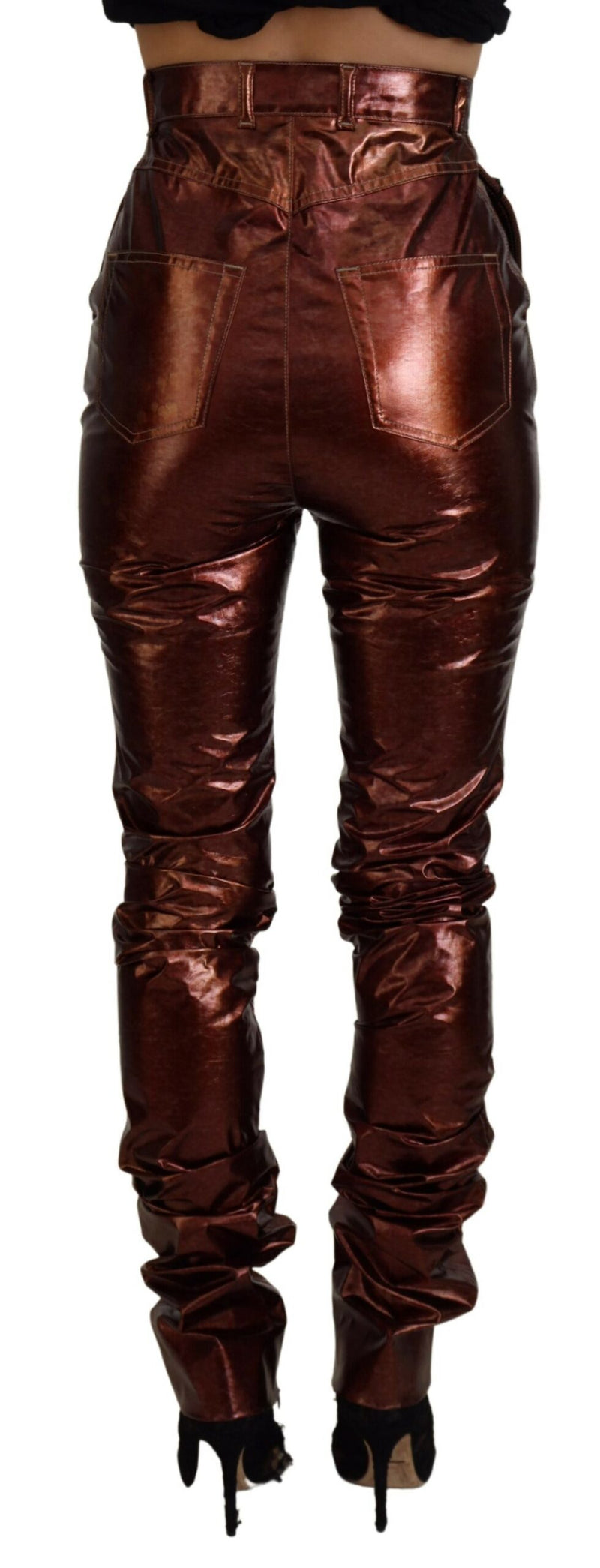 Hohe Taille -Skinny -Jeans in metallischer Bronze