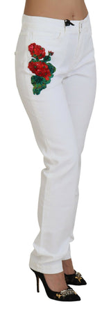 Elegantes jeans flacos de la cintura media blanca