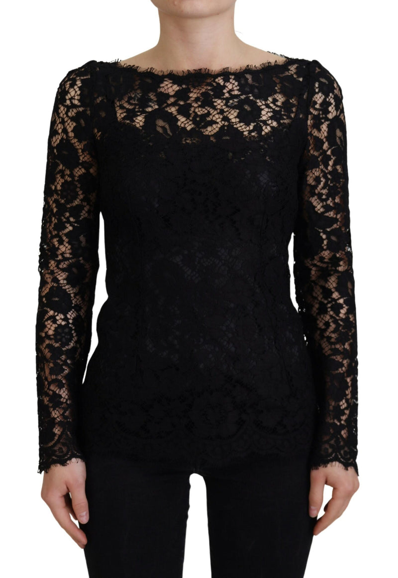 Top a manica lunga in pizzo floreale elegante