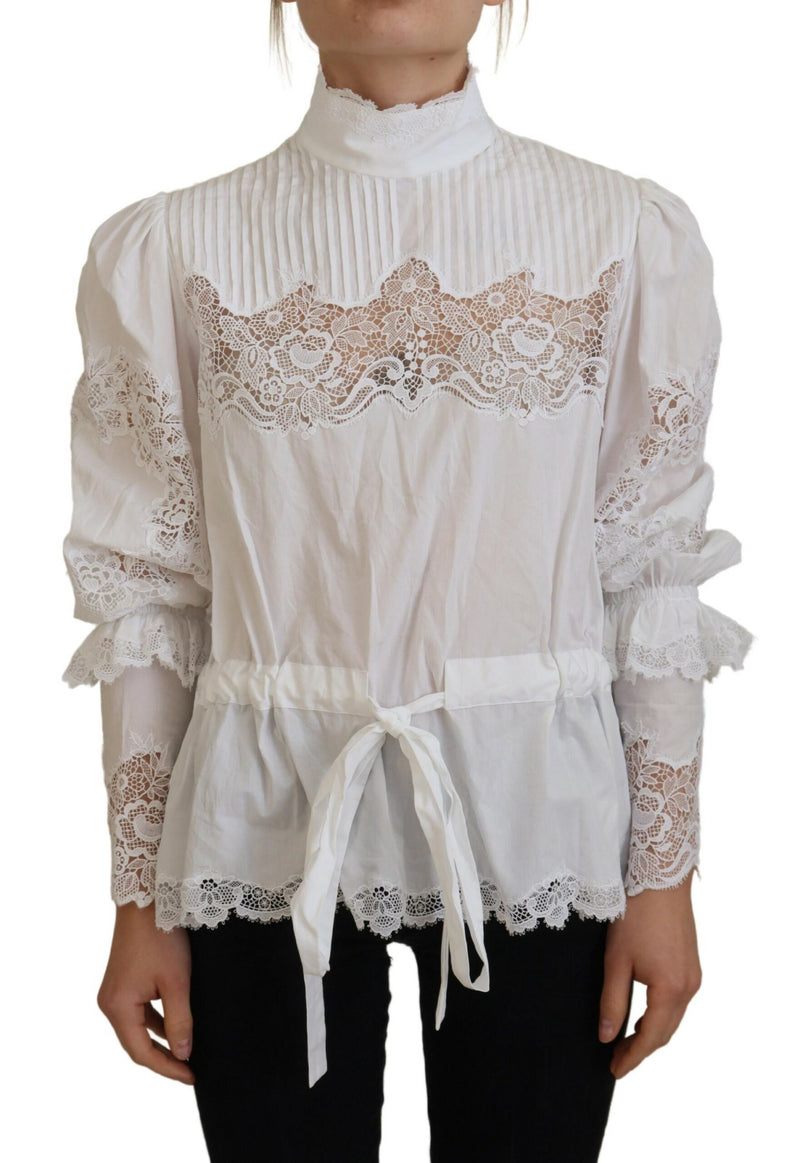 Elegant White Lace Trim Cotton Blouse