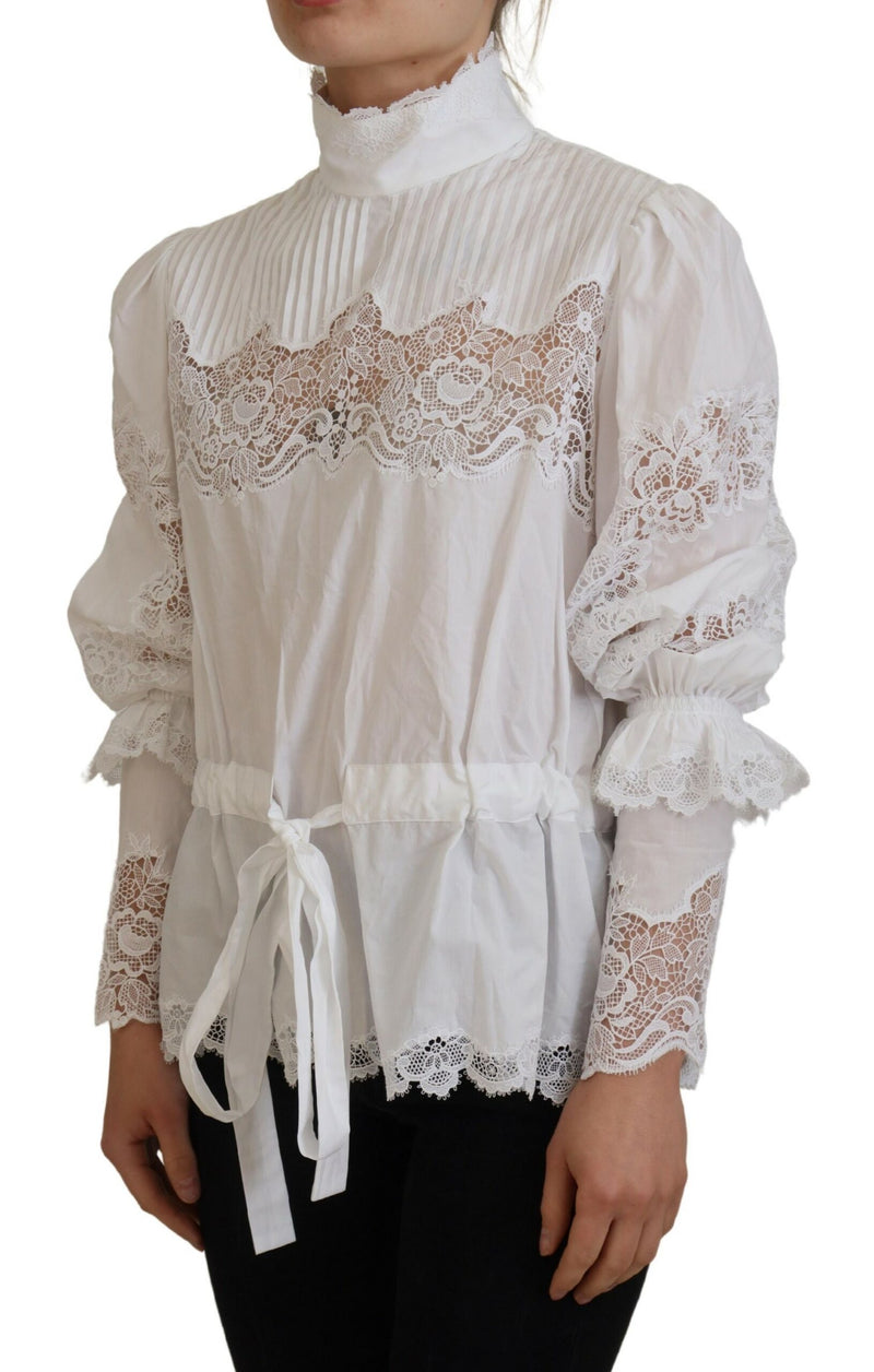 Elegante blusa de algodón de adorno de encaje blanco