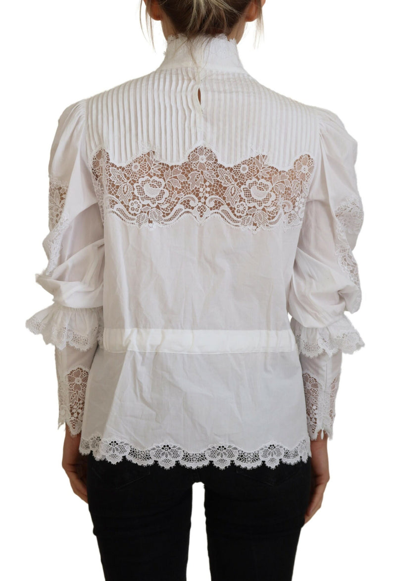 Elegante blusa de algodón de adorno de encaje blanco