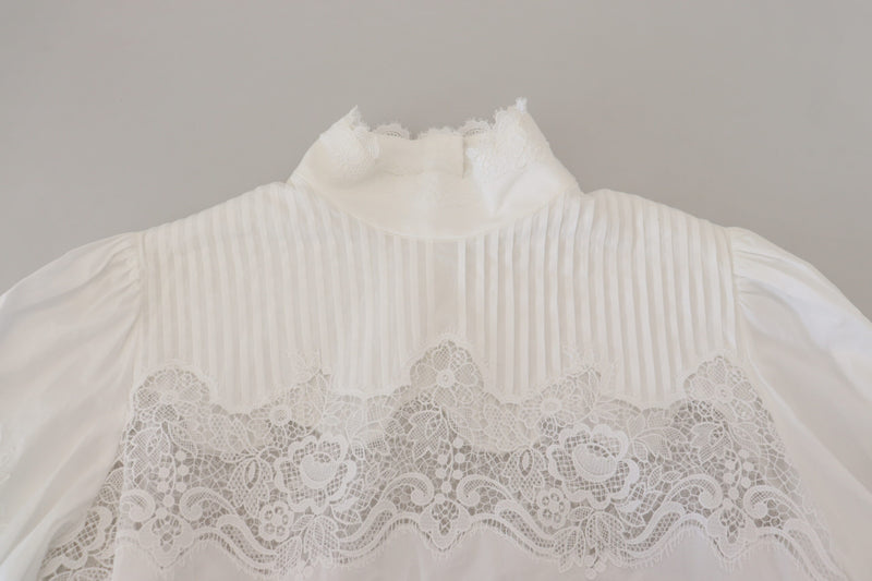 Elegante blusa de algodón de adorno de encaje blanco