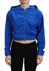 Glam Hooded Zip Cropped Sweater in Blue