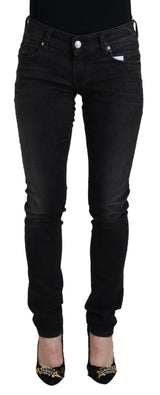 Schicke schwarze Jeans mit niedriger Taille gerade Bein