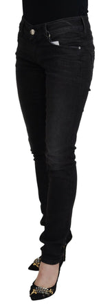 Schicke schwarze Jeans mit niedriger Taille gerade Bein