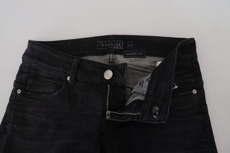 Schicke schwarze Jeans mit niedriger Taille gerade Bein