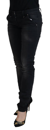 Schlanker schwarz gewaschener niedriger Taille Skinny Jeans