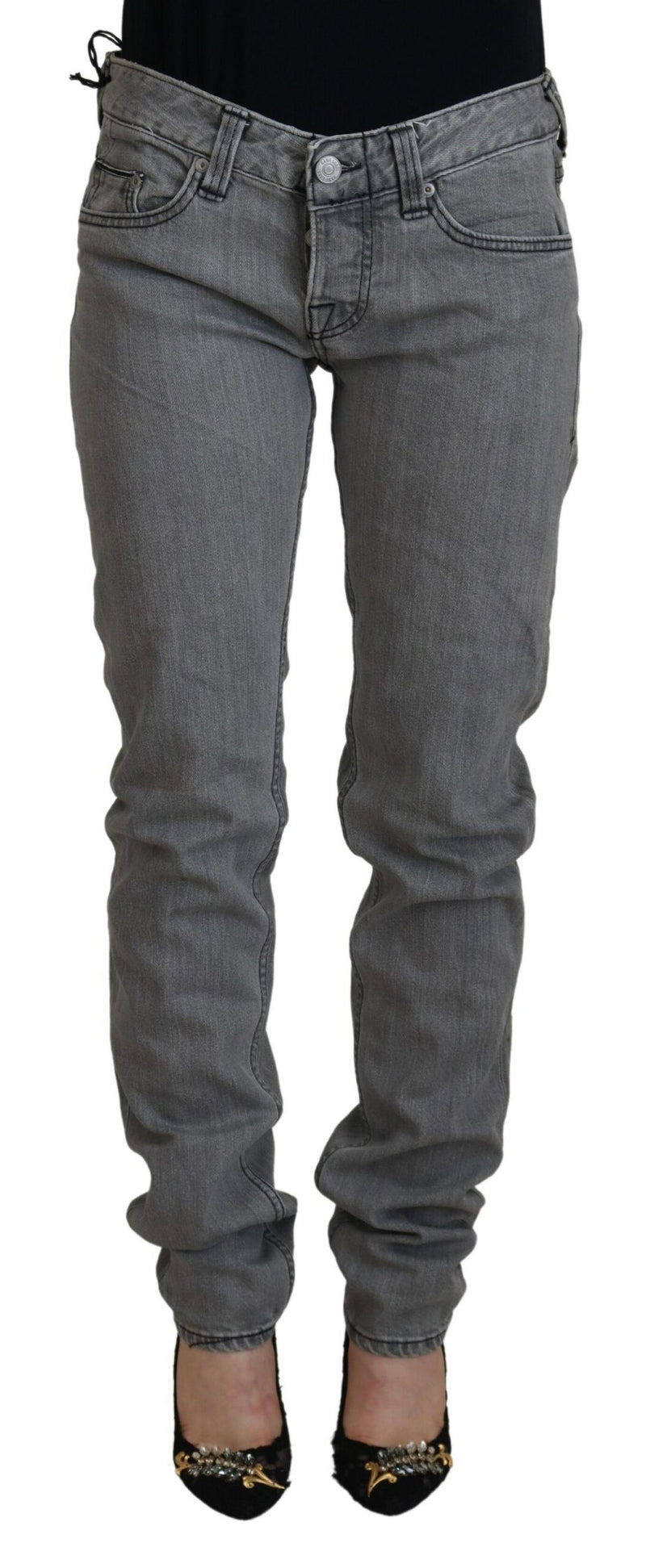 Jeans grigio magri chic a bassa vita