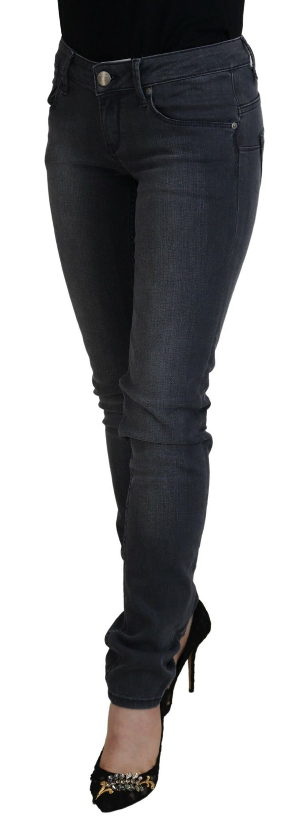 Jean skinny à taille basse gris chic