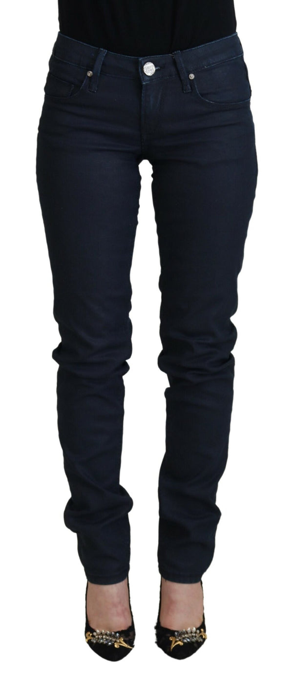 Chic jeans delgados de la cintura baja en azul