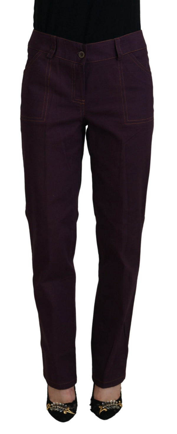 Eleganti pantaloni di cotone viola affusolati