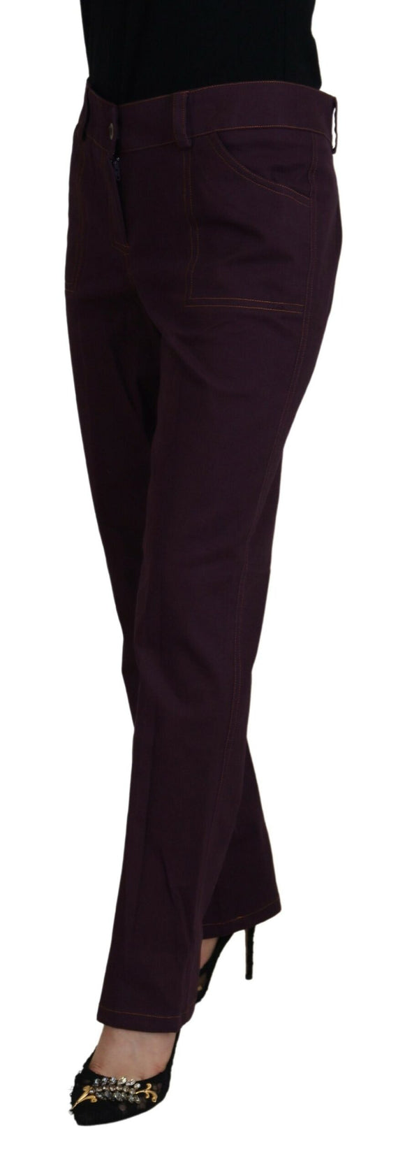 Eleganti pantaloni di cotone viola affusolati