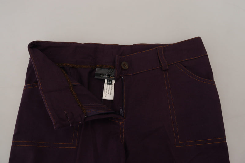 Elegantes pantalones de algodón púrpura cónicos