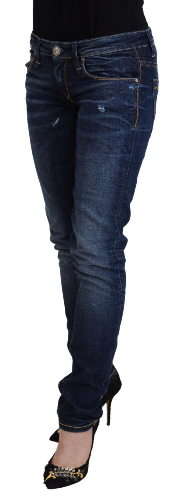 Jean skinny de créateur à taille basse chic