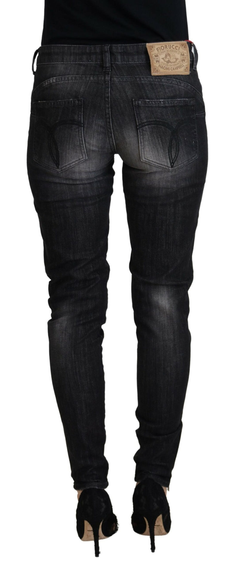 Jean skinny à taille basse noire chic