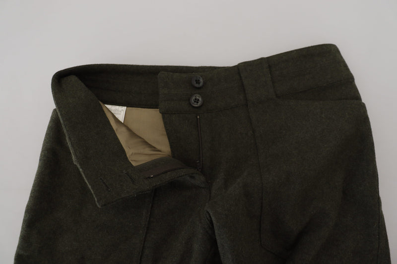 Elegant Tapered Green Wool-Blend Pants