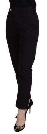 Pantalon en coton noir effilé chic