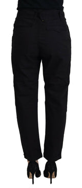 Pantalon en coton noir effilé chic