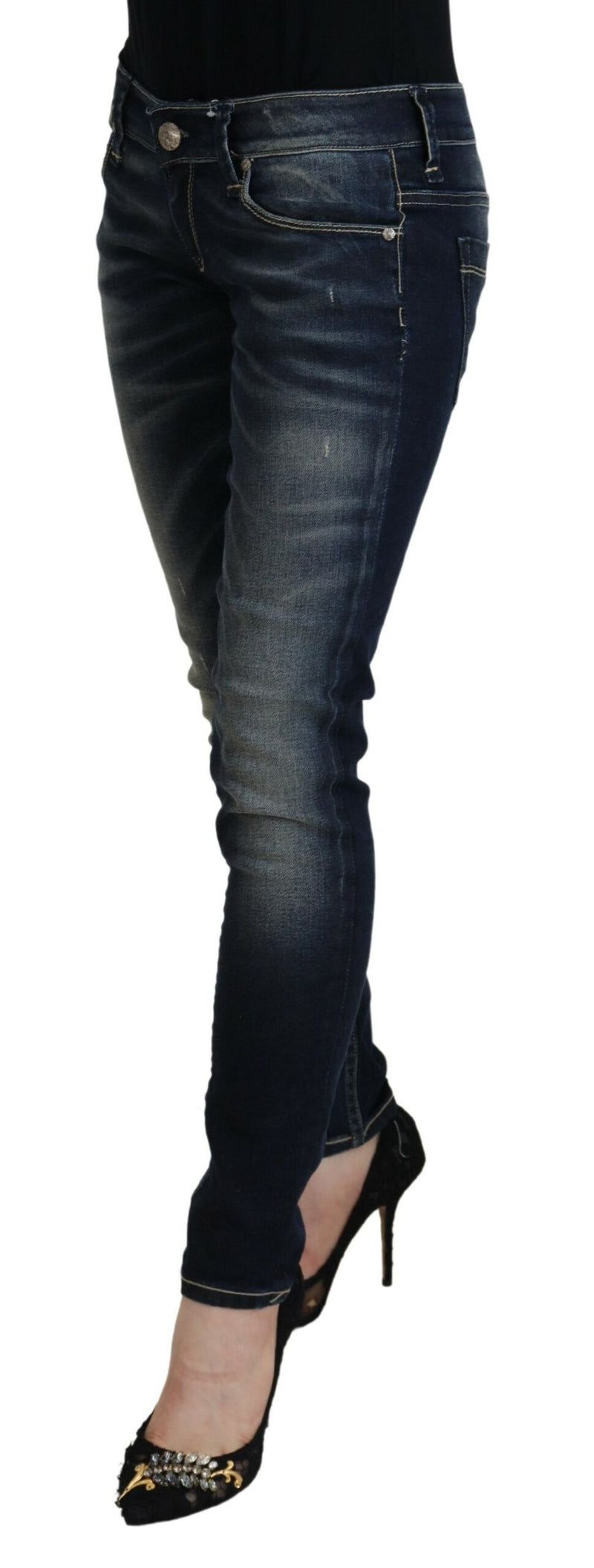 Jean à taille basse skinny bleu chic