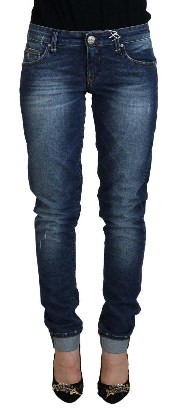 Jean skinny à taille basse lavée bleu élégant