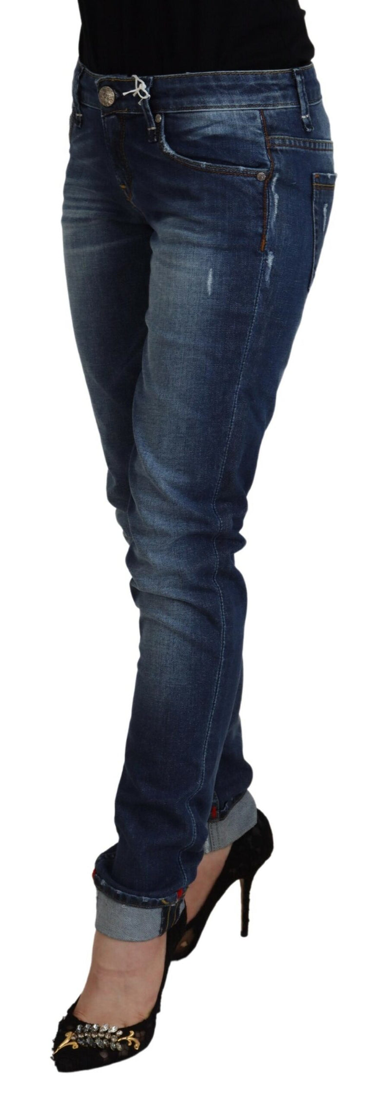 Jean skinny à taille basse lavée bleu élégant