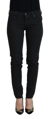 Chic jeans flacos negros de cintura baja