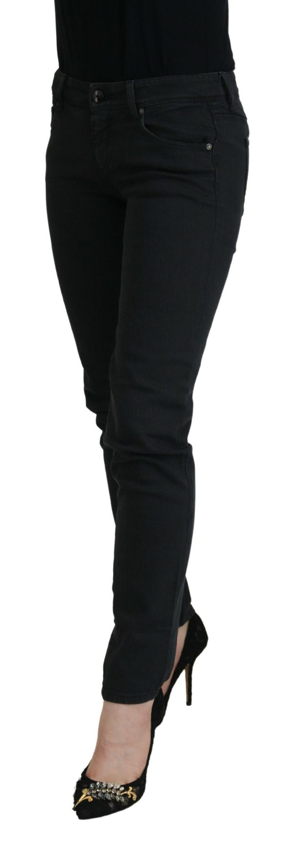 Chic jeans flacos negros de cintura baja